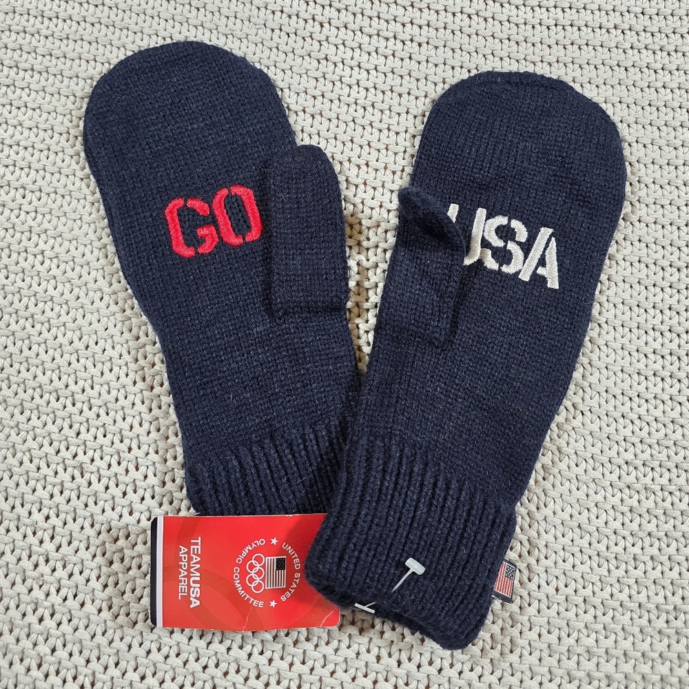 Team USA Apparel Olympic Go USA Cable Knit Mittens Adult One Size Navy NWT